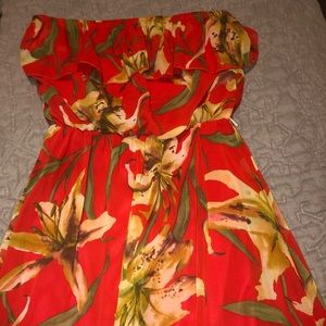 Strapless orange floral dress